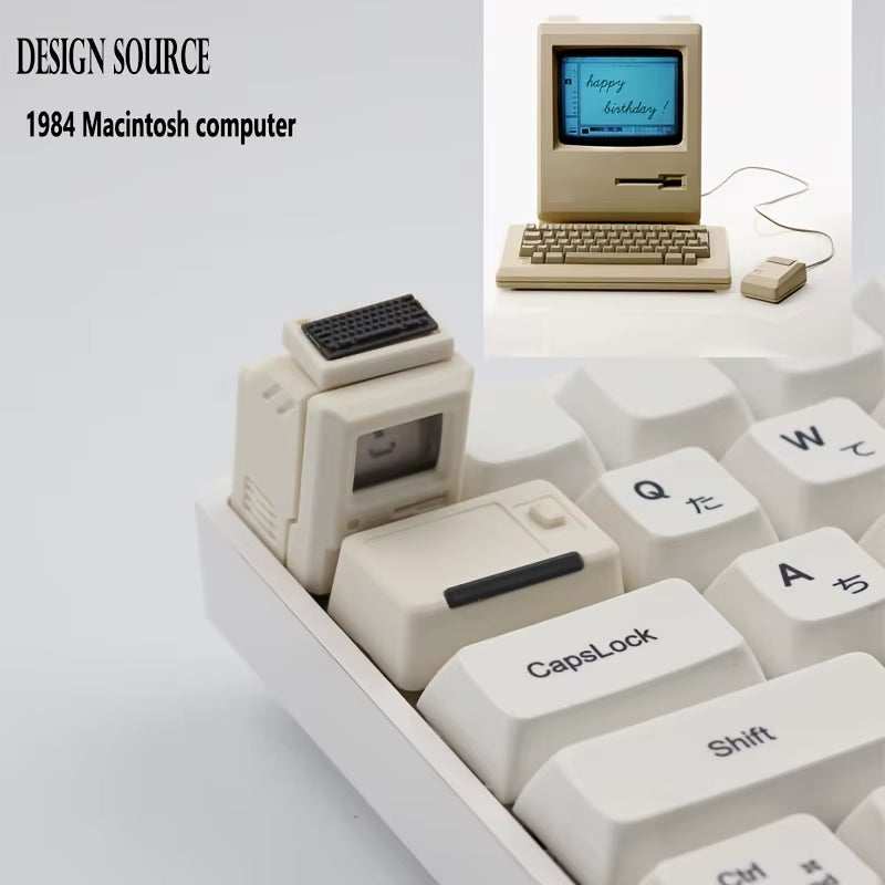 2PC Nostalgic Mini Macintosh Keycap Classic Retro MAC Hat FC Cute Style ABS PC Creative Face Changeable for Mechanical Keyboard
