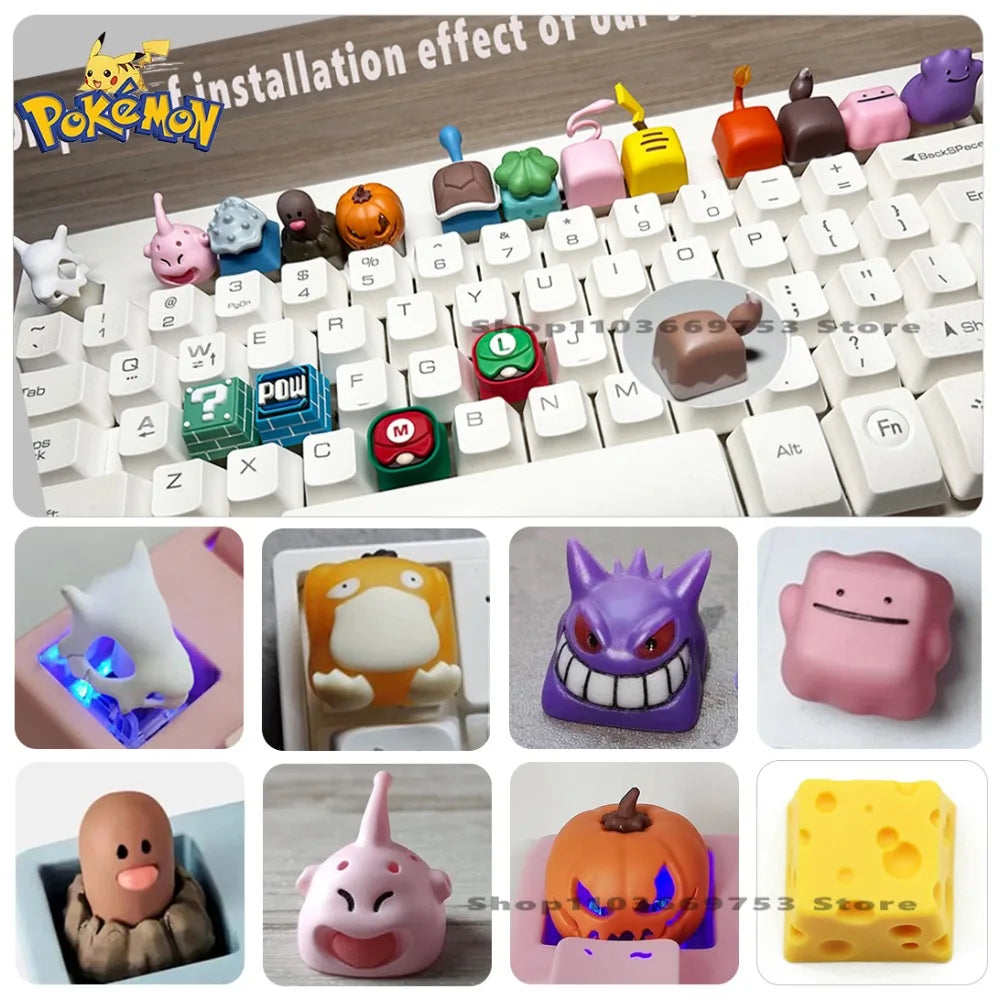 Pokemon Keycaps Pikachu Squirtle Mewtwo Kawaii Keyboard Cap for Cross Shaft Mechanical Keyboard Resin Keycap Stereo Key Cap