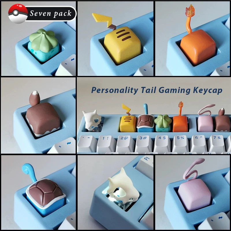 Pokemon Keycaps Pikachu Squirtle Mewtwo Kawaii Keyboard Cap for Cross Shaft Mechanical Keyboard Resin Keycap Stereo Key Cap