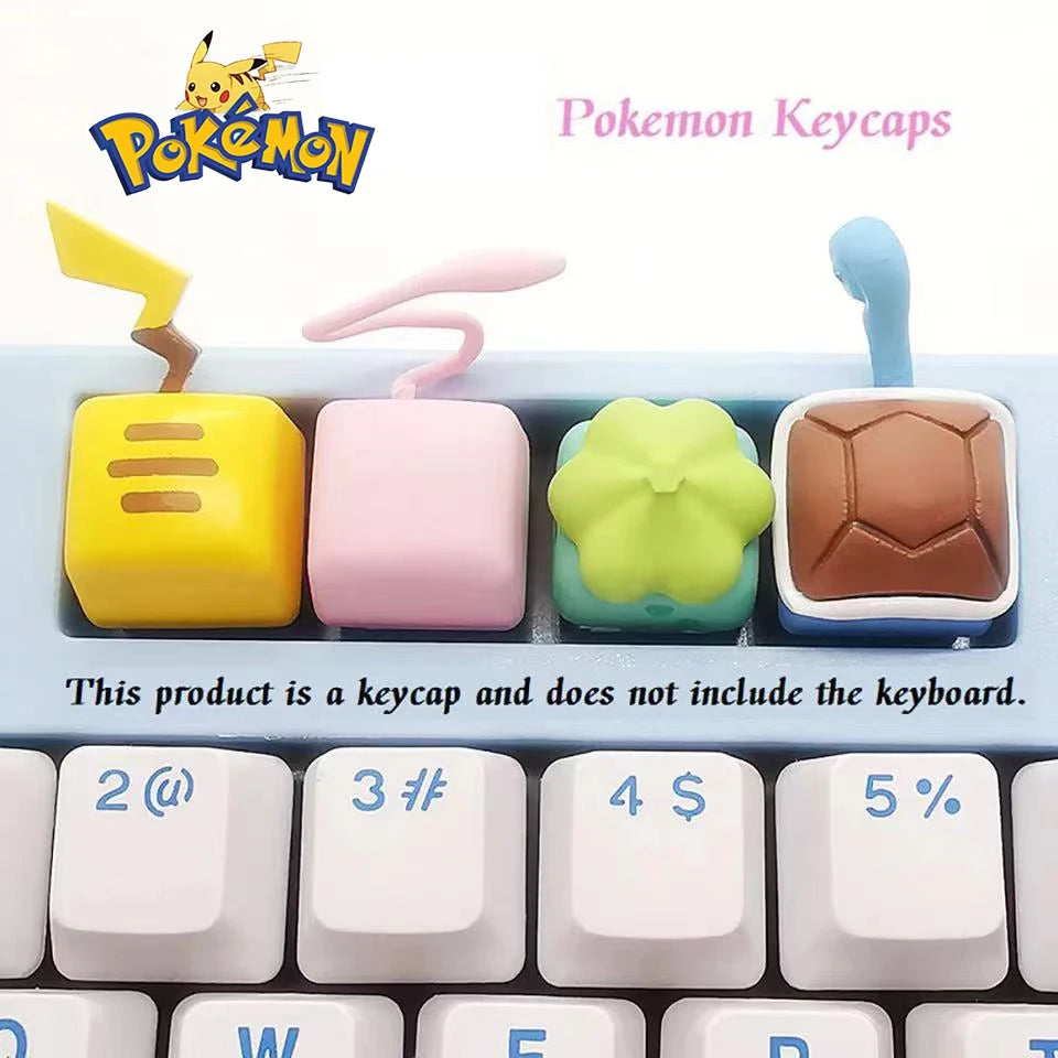 Pokemon Keycaps Pikachu Squirtle Mewtwo Kawaii Keyboard Cap for Cross Shaft Mechanical Keyboard Resin Keycap Stereo Key Cap
