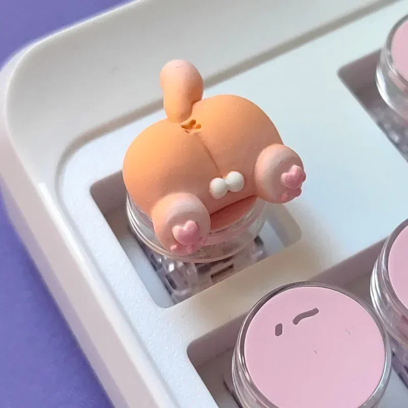 Mifuny Cute Cat/Corgi Butt Keycaps Bear/Rabbit 3D Resin DIY Custom Cartoon Artisan Key Caps for Mechanical Keyboards Gaming Gift
