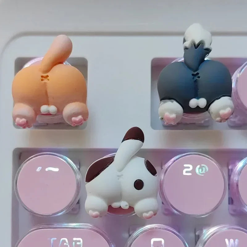Mifuny Cute Cat/Corgi Butt Keycaps Bear/Rabbit 3D Resin DIY Custom Cartoon Artisan Key Caps for Mechanical Keyboards Gaming Gift