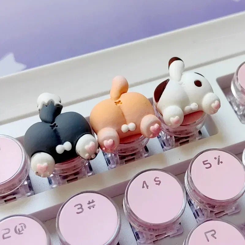 Mifuny Cute Cat/Corgi Butt Keycaps Bear/Rabbit 3D Resin DIY Custom Cartoon Artisan Key Caps for Mechanical Keyboards Gaming Gift