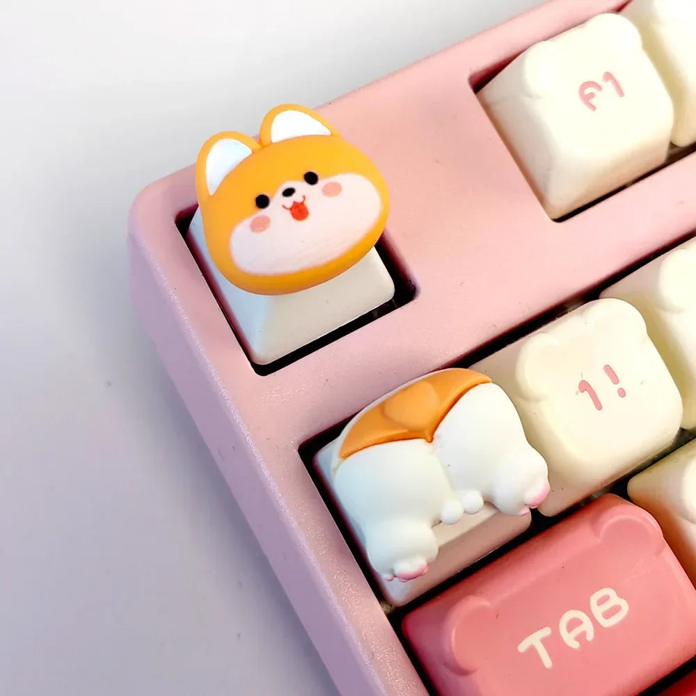 Mifuny Cute Cat/Corgi Butt Keycaps Bear/Rabbit 3D Resin DIY Custom Cartoon Artisan Key Caps for Mechanical Keyboards Gaming Gift