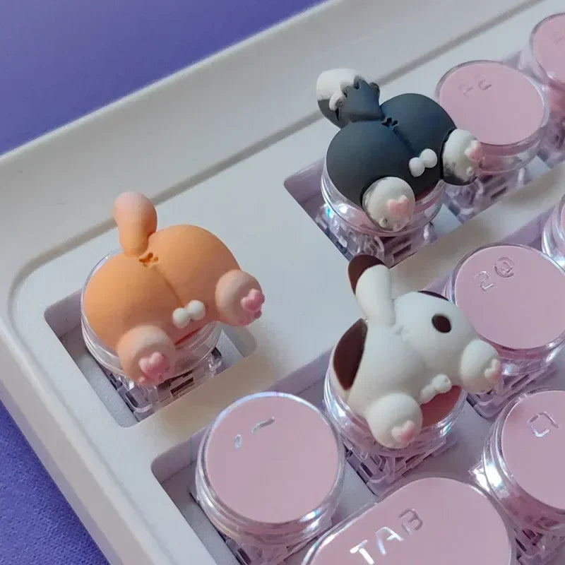Mifuny Cute Cat/Corgi Butt Keycaps Bear/Rabbit 3D Resin DIY Custom Cartoon Artisan Key Caps for Mechanical Keyboards Gaming Gift